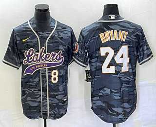 Mens Los Angeles Lakers #8 #24 Kobe Bryant Black Camo With Patch Cool Base Stitched Baseball Jersey->los angeles lakers->NBA Jersey